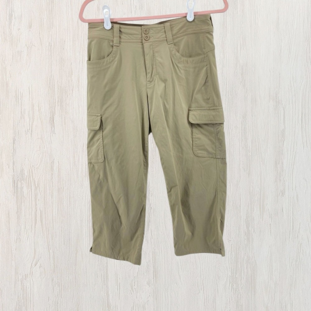 Eddie Bauer Travex Womens 6 Tan Khaki Cargo Capri Pants Hiking Travel Outdoor